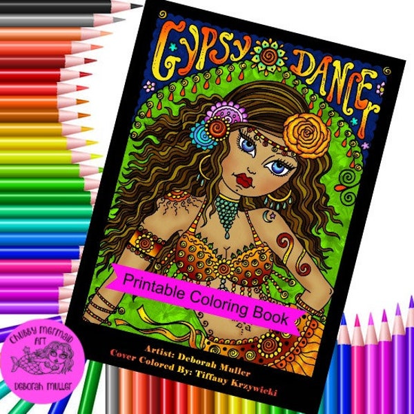 Digital Coloring Book Gypsy Dancer, Belly dancers, Gypsies, hippie, Digi, dance, Adult coloring book, Instant download