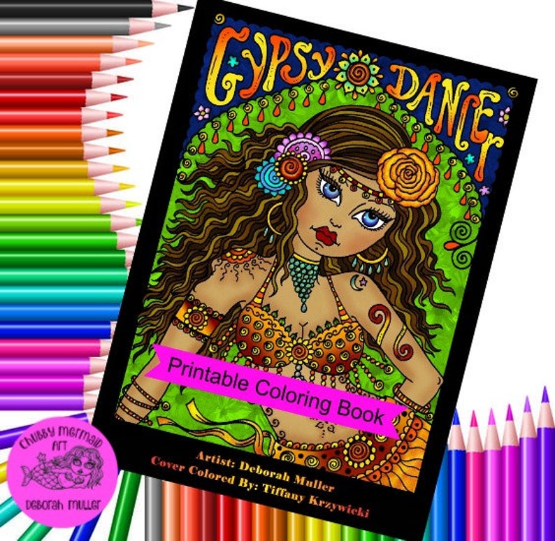 Digital Coloring Book Gypsy Dancer, Belly dancers, Gypsies, hippie, Digi, dance, Adult coloring book, Instant download image 1