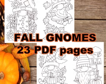 FALL GNOMES 23 pages. PDF coloring pages. Fun coloring. Fall, Autumn coloring pages