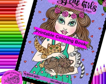 Crazy Cat Girls Digital Coloring Book, PDF, Instant download, cats and more cats! Fun coloring for all ages.