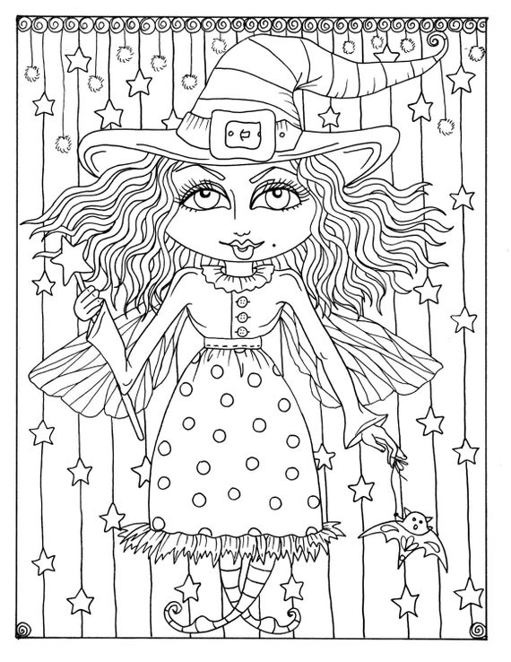 Downloadable Coloring Page Witch and Cats Halloween Fun Coloring Books  Adults/digital/digi/stamps/cat 