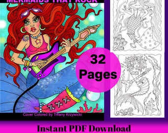 MERMAIDS that Rock Coloring book. Fun and whimsical coloring. Hand drawn. 32 fun, unique and, whimsical pages!
