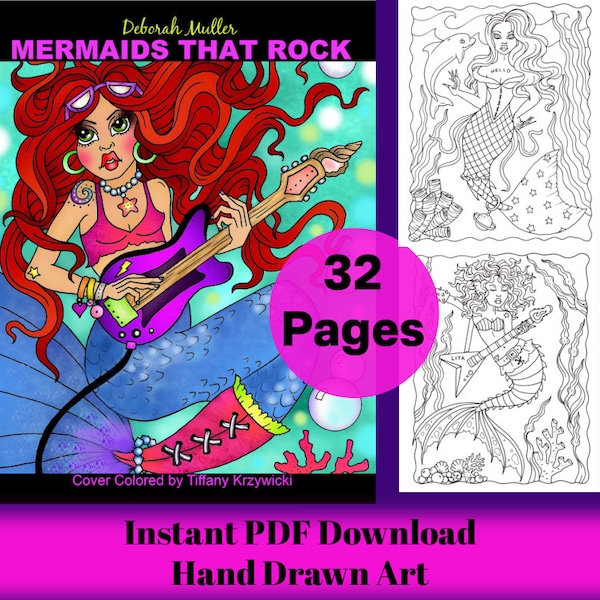 MERMAIDS that Rock Coloring book. Fun and whimsical coloring. Hand drawn. 32 fun, unique and, whimsical pages!