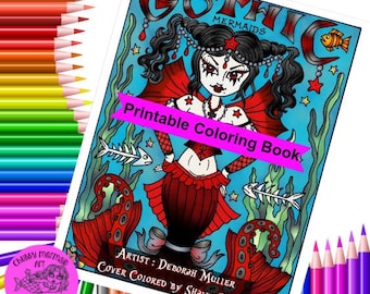 Instant Download Gothic Mermaids Coloring Book for all ages Adult color, Digi, digital download, printables, gothic