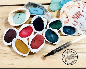 She Sells Seashells, with paint! A collection of 10 little sea shells with granulating, natural earth pigments. Handmade by an Artist.