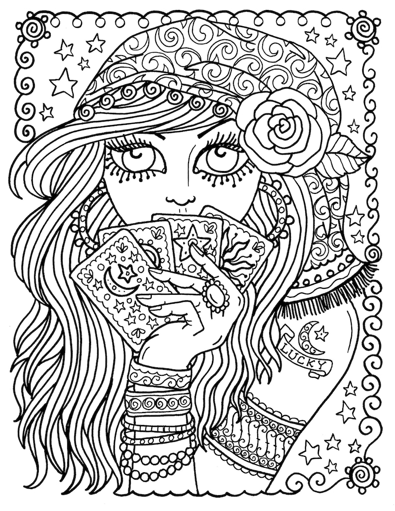 Digital Coloring Book Gypsy Dancer, Belly dancers, Gypsies, hippie, Digi, dance, Adult coloring book, Instant download image 3