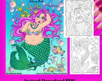 CHUBBY MERMAIDS 2 Instant download PDF coloring book of whimsical chubby ladies of the deep.