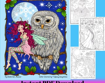 Enchanted Winter Instant download Coloring Book. Deborah Muller Artist, adult coloring book for all ages. Pdf Christmas coloring book