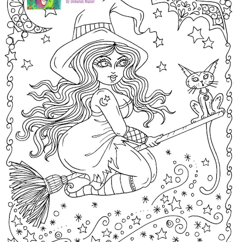 Instant Download Chubby Flying Witch Halloween Coloring Page - Etsy ...