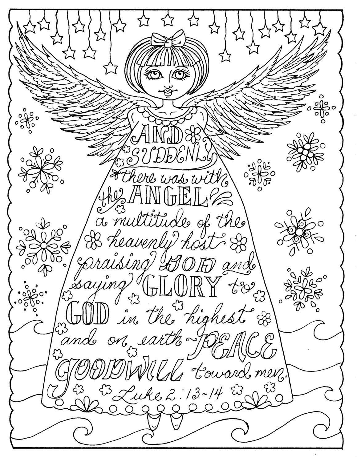 Christmas Angel Christian Coloring page Adult coloring Books | Etsy