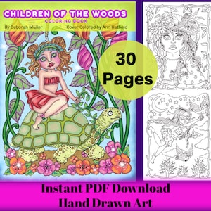 Children of the Woods PDF Coloring book. Fun and whimsical coloring. Hand drawn. 30 whimsical pages!