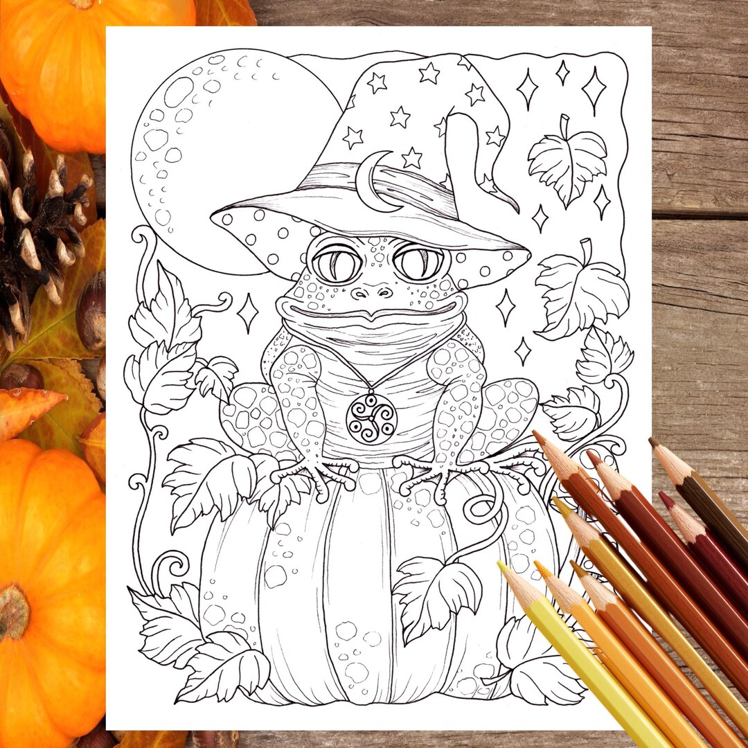 Frog Wizard Digital PDF Coloring Page. Halloween Coloring Page, Hand ...
