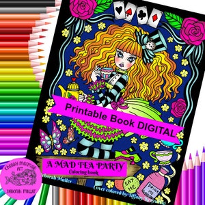 A MAD TEA PARTY Digital Coloring Book Alice in Wonderland style, tea parties, animals and magic image 3