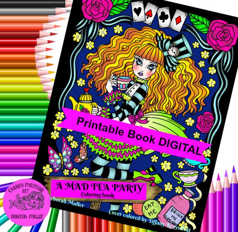 A MAD TEA PARTY Digital Coloring Book Alice in Wonderland style, tea parties, animals and magic image 3