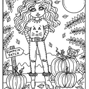 7 PAGES FALL Girls Digital Coloring pages digi, color page, instant download, printable, color book, halloween image 2