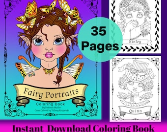 Fairy Portrait PDF Coloring Book. Fun and whimsical coloring for everyone. Fantasy, fairy coloring pages.