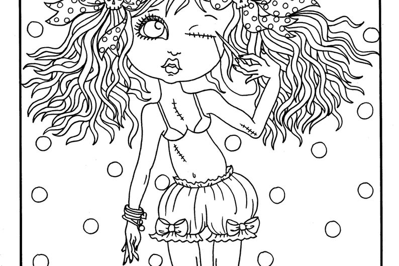 Creepy but Cute Girls Coloring Book. Digital, instant download, PDF. Halloween, Pop Manga, Gothic, Monsters, Ghosts. image 3