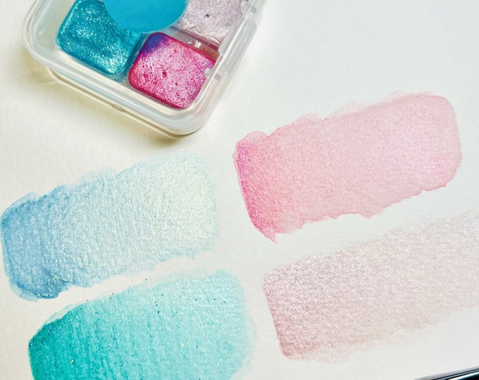 BEACH DAYS Mica Watercolors. Handmade Mini Set of 4 Quarter Pans in a ...