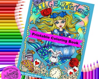 Digital Coloring Book Instant Download Alice in Waterland, wonderland, digi, stamps, coloring books, adult color