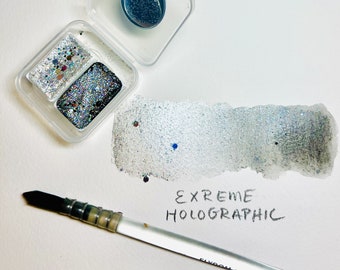 EXTREME HOLOGRAPHIC Glitter Paint. Set of 2, one white, one black. Handmade half pans in a cute little container.  Lots of sparkle.