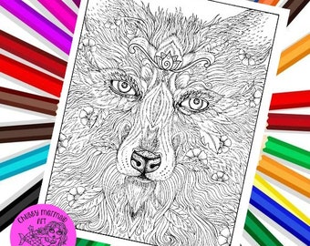 Wolf Printable coloring page, digital coloring, adult coloring, animal coloring, wolves, animals, digi