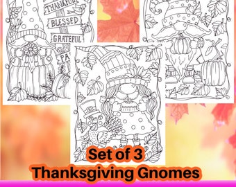 Thanksgiving GNOMES 3 PDF coloring pages. Grateful gnomes, Fun coloring. Fall, Autumn coloring pages