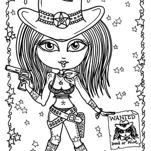 5 Cowgirl Digital Download Coloring pages, Digi Stamps, western girls, cardmaking, stamping, from Cowgirls and Indians Coloring Book image 2