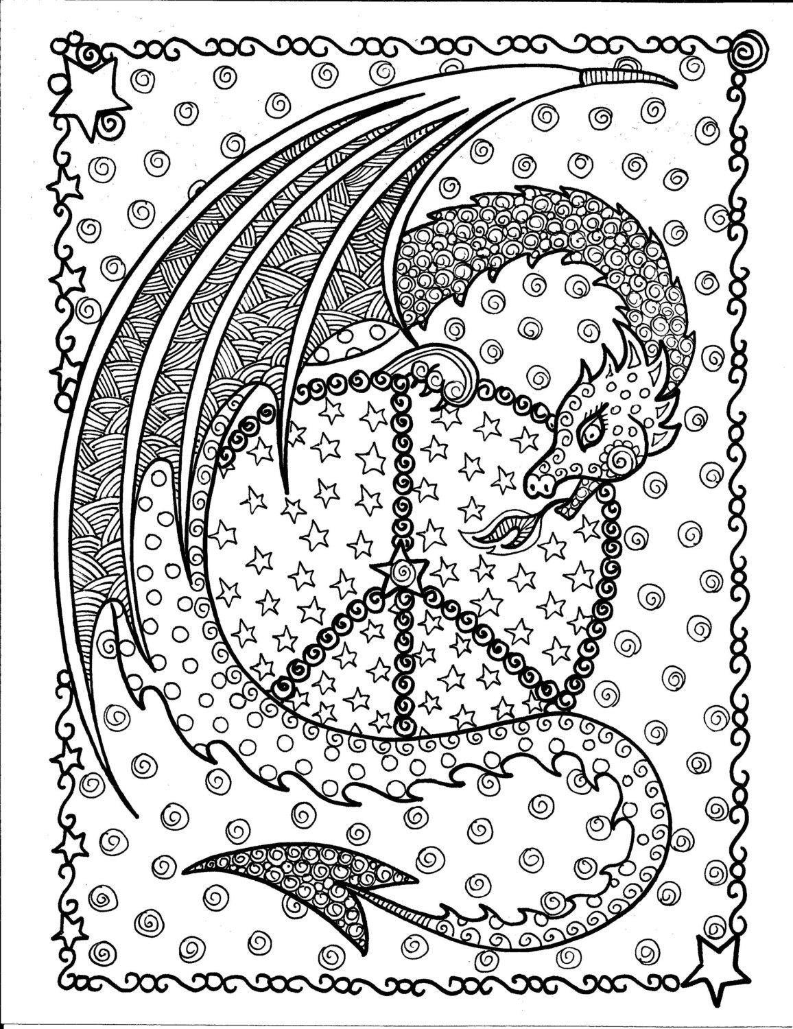 INSTANT Download Dragon Peace Sign Coloring Page Be The Etsy