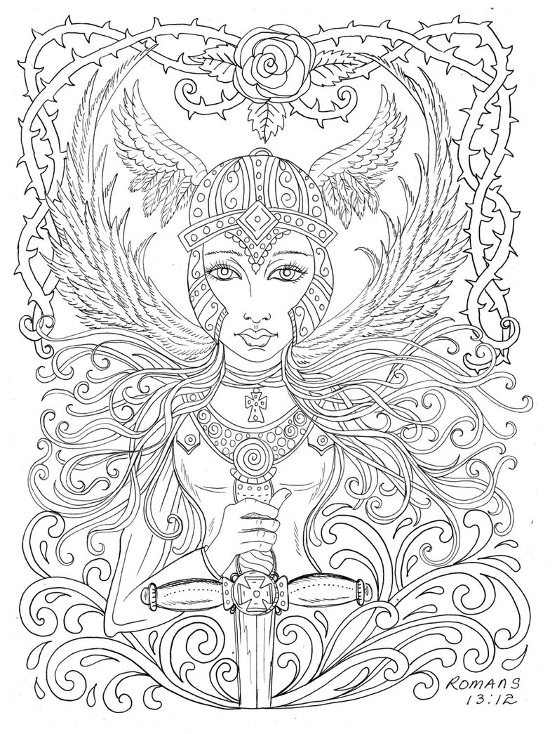 Warrior Angel Coloring Page Adult Christian Color - Etsy