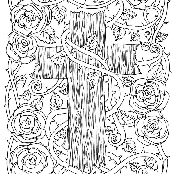 5 Digital Pages of Crosses to Color. Instant Download Digi Stamps Coloring Book/christian/church/bible/adult coloring
