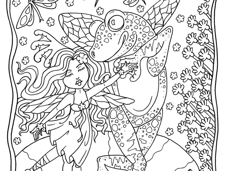 Magic Garden Instant download coloring book. Magical fantasy creatures, fairies and fun image 4