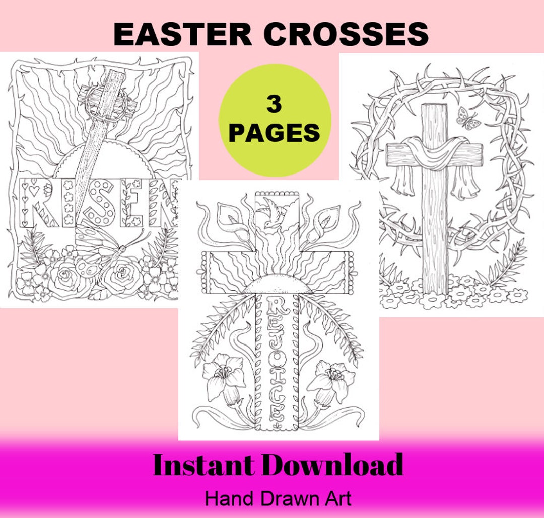 EASTER CROSSES Set of 3 Digital Coloring Pages, Downloads, Digi Stamps ...