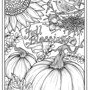 5 Pages Fabulous Fall Digital Downloads to Color Punpkins, crows, sunflowers, gourds, squirrel, thanks, autumn, image 2