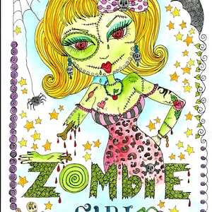 ZomBie GiRLS PDF Adult Coloring Book for you to color and be the Artist. Have some Zombie coloring fun Halloween. image 3