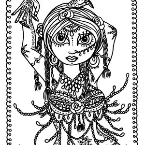 Digital Coloring Book Gypsy Dancer, Belly dancers, Gypsies, hippie, Digi, dance, Adult coloring book, Instant download image 6