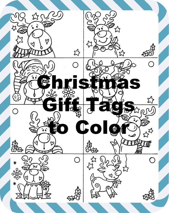 Christmas Reindeer Gift Tags to Color printable digital