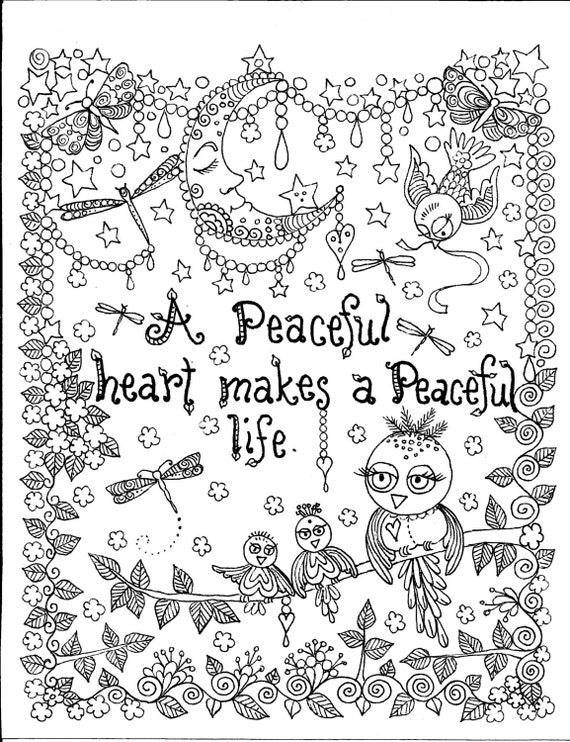 INSTANT DOWNLOAD A Peaceful Heart Birds Art for you to Color | Etsy