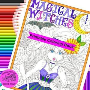Magical Witches Instant Download PDF files, witchy fun for all ages. Halloween, witches, cats, adult coloring fun