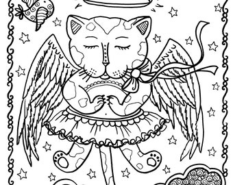 5 pages Fantasy Cats Instant Download 5 Coloring Pages  You Color and be the Artist/digital/adult coloring/digi stamp/fantasy/cat/