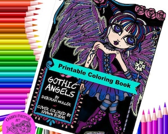 Digital Book Gothic Angels Instant Download Coloring Book Adult color pages, digi stamps, PDf,stamping