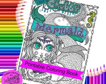 Instant Download Chubby Memaid coloring book, adult coloring, digital coloring, digi stamp, color pages, digital coloring pages