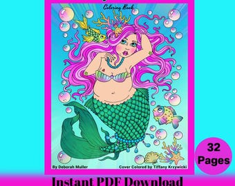 Digital Coloring Book CHUBBY MERMAIDS Instant download PDF coloring book of whimsical chubby ladies of the deep.