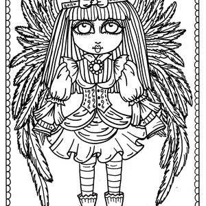 5 Pages Gothic Angels Digital Downloads Coloring Pages, Gothic, Angel, digi stamps, digi stamping, cardmaking, crafting, clip art image 4