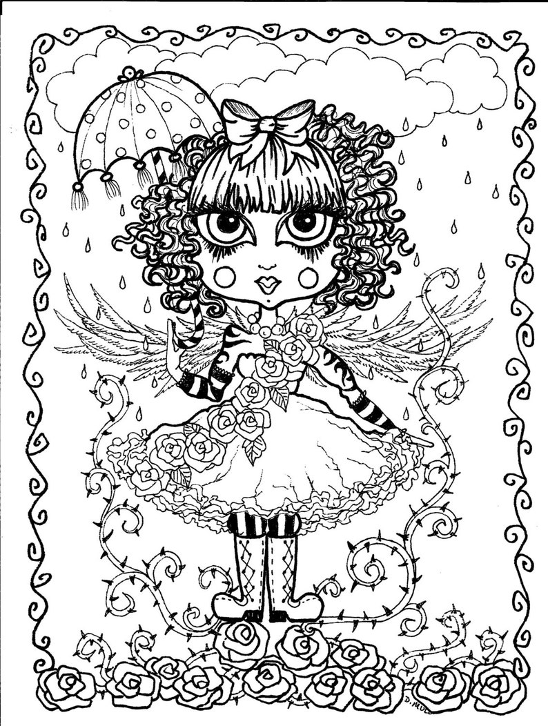 5 pages Instant Download 5 Coloring pages Gothic Angels Color book Art Digital/digi stamp/goth/digital coloring image 4