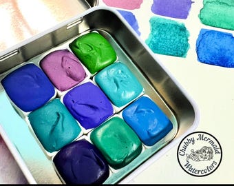 Hand Mulled Watercolor Paints, Granulating Earth Pigments Set (9 Half Pans) Made by an Artist