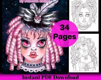 GOTHIC PORTRAITS pdf Coloring book. Fun and whimsical coloring. Hand drawn. 34 unique Gothic Portraits to color