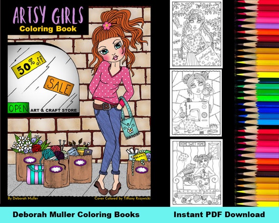 Artsy Girls Coloring Book PDF Instant Download. Fun, Creative Girls to Color.  Knitting, Sewing, Coloring, Nail Art, Diamond Painting. 