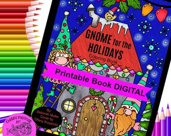 GNOME Christmas Coloring Book Digital, printable cute gnomes ready for the holidays! Winter coloring book. Adult coloring