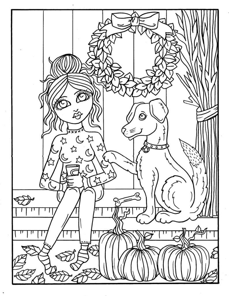 Fall Friends Digital Coloring Book Fun Fall Girls and Their | Etsy