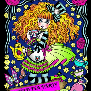 A MAD TEA PARTY Digital Coloring Book Alice in Wonderland style, tea parties, animals and magic image 2